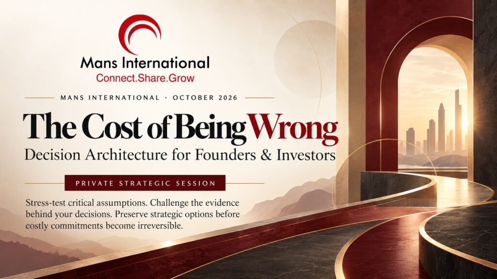 The Cost of Being Wrong — Decision Architecture for Founders & Investors, Mans International private strategic session, October 2026.